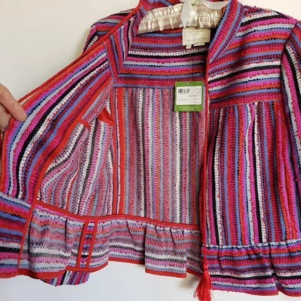 Kate Spade Striped Textured Tweed Peplum Jacket